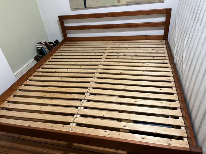 FreelyWheely King size Futon Company bed with some minor repairs