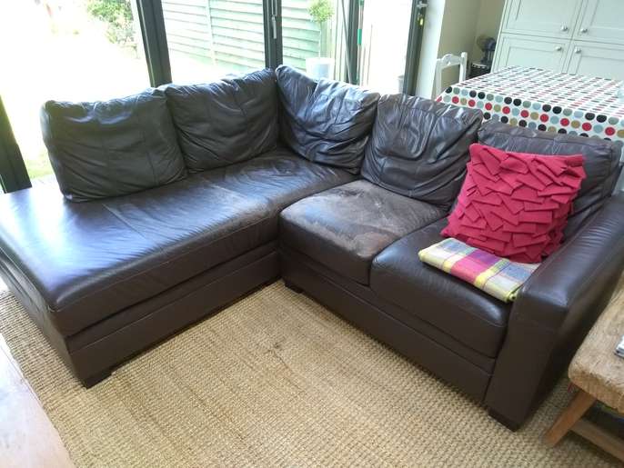 FreelyWheely: Brown faux leather left hand corner sofa