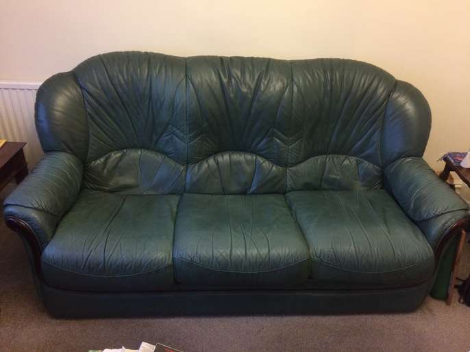 Freelywheely 3 Seater World Of Leather Dark Green Leather Sofa