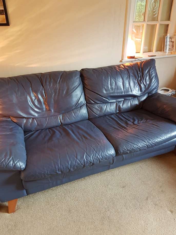 FreelyWheely Navy blue leather sofas, two and three seaters