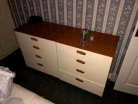 Freecycle Small white and wood finish cabinet