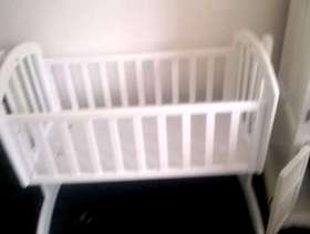 Freecycle Moses basket with blue accessories also white crib with pale ...
