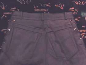 Freecycle Real Cowhide Leather Black Lace Up Biker / Motorcycle Trousers ...