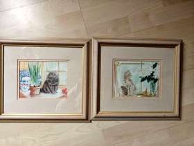 Freecycle Pair of framed cat pictures 34 cm x30 cm