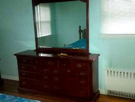Freecycle Dresser with mirror, metal bed frame, headboard, old tv and ...