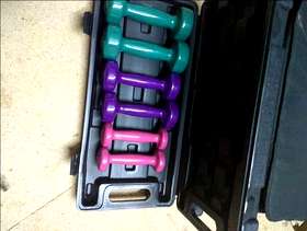 Freecycle Hand Weights in hard plastic Box