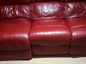 Freecycle 2 and 3 seater electric recliner leather sofas. Dark red
