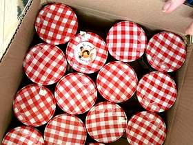 Freecycle 19 jam jars with red and white lids