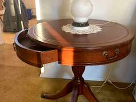 Freecycle Leather Top Mahogany Drum Table