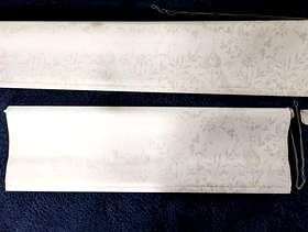 Freecycle Two white (with light gold pattern) roller blinds (widths 163cm ...