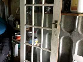 Freecycle Hardwood door with glass panes.