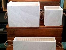 Freecycle Rustic 3 step plant stand with ceramic tile pots