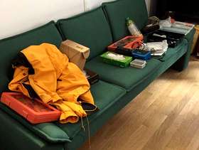 Freecycle Green material three seater sofa