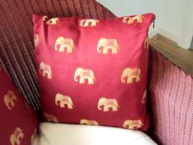 Freecycle Cushions, a pair, hand made in a deep pink colour ...