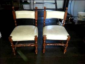 Freecycle 2 lovely cream leather dark wood Moroccan chairs