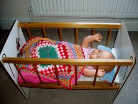 Freecycle Child's Toy Doll, Cot and Clothes