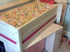 Freecycle Child's raised bed with ladder, desk and chest of drawers