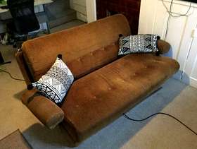 Freecycle Sofa small sofabed designer brown corduroy
