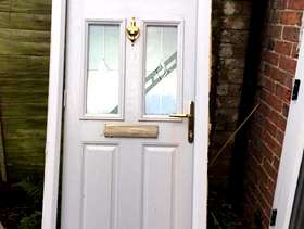 Freecycle UVPC front door and frame with lock and keys