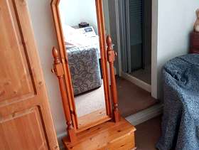 Freecycle Full Length Pine Adjustable Mirror with storage drawer