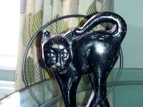 Freecycle Lucky black cat door stop very old