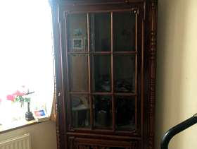 Freecycle Ornate Corner glass display cabinet.