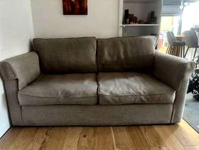 Freecycle Comfortable Beige Linen Three-Seater Sofa – Good Condition