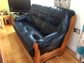 Freecycle 3 seater dark blue leather settee