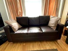 Freecycle Three seater brown leather sofa