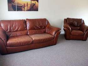 Freecycle Brown leather 3 seater sofa and single seater sofa