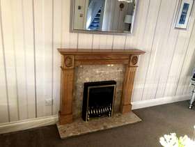 Freecycle Oak Fire surround, marble hearth and inset, electric fire