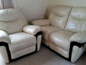 Freecycle Cream leather reclining sofa and armchair