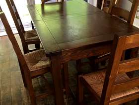 Freecycle Solid wood dining table that extends with six chairs