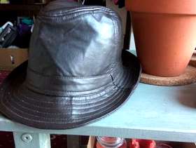 Freecycle Trilby style hat (faux brown leather)