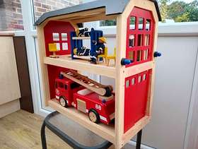 Freecycle Wooden fire station and engine and extras