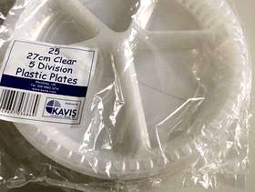 Freecycle 27cm Clear 5 Division Plastic Disposable Plates, New Unopened Pack ...
