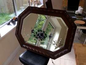 Freecycle Large Antique Vintage Decorative Oak Mirror (37.5x27") Etched Flowers Pattern