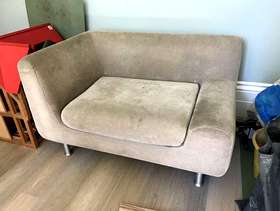 Freecycle 2 seater grey velour habitat sofa.