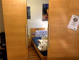 Freecycle 3 door wardrobe with a matching bedside drawer.