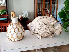 Freecycle Beige pitcher / rustic beige fish