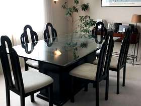 Freecycle Art Deco style glass top dining room table & 6 ...