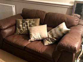 Freecycle Brown leather two seater sofa and chair in great condition