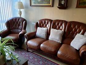Freecycle Brown leather sofa&arm chairreal leather