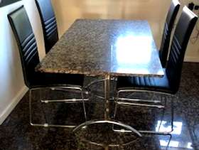 Freecycle Beautiful granite kitchen table and four black leather chairs. Exc. ...
