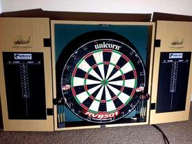 Freecycle Dartboard in cabinet.