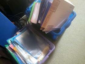 Freecycle Box files, plastic wallets, some new, folders.