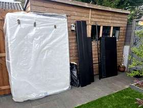 Freecycle Faux leather double bedstead and 2 double memory foam mattresses