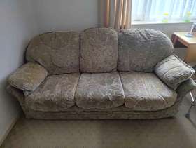 Freecycle 3 seater sage green flocked patterned sofa