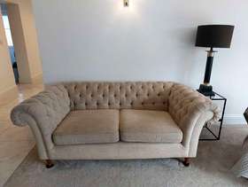 Freecycle 3 Seater Natural Chesterfield Upholstered Sofa
