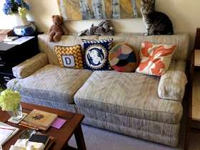 Freecycle Sofa plus 4-Drawer Dresser plus Bookshelf